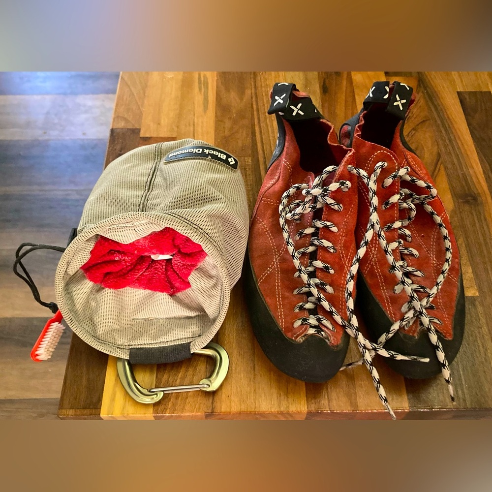 5.10 climbing shoes ~ 11 ~ Black Diamond chalk bag